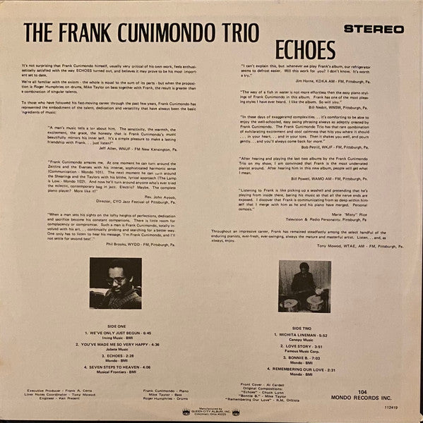 Buy The Frank Cunimondo Trio : Echoes (LP, Album) for a
