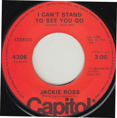 Jackie Ross : I Can't Stand To See You Go / Ain't No Fun To Me (7