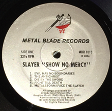 Load image into Gallery viewer, SLAYER - Show No Mercy LP (Original Press, Silver Labels, No Chains)
