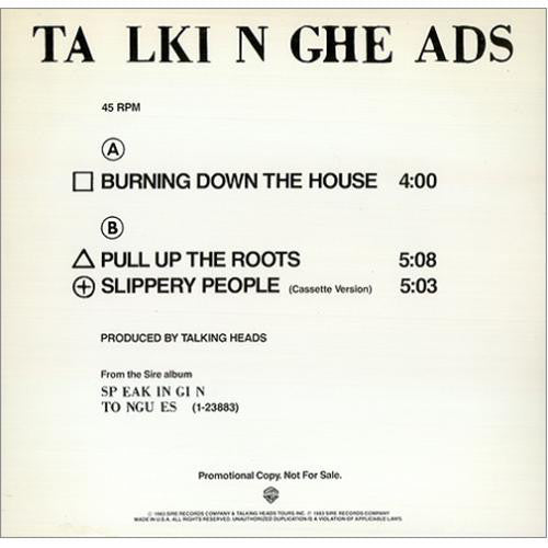 Talking Heads ‎– Burning Down The House / Pull Up The Roots / Slippery People (Cassette Version)